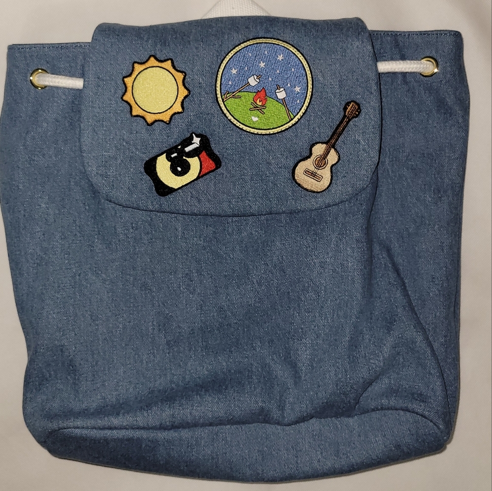 Stoney clover happy camper backpack denim flap backpack with patches